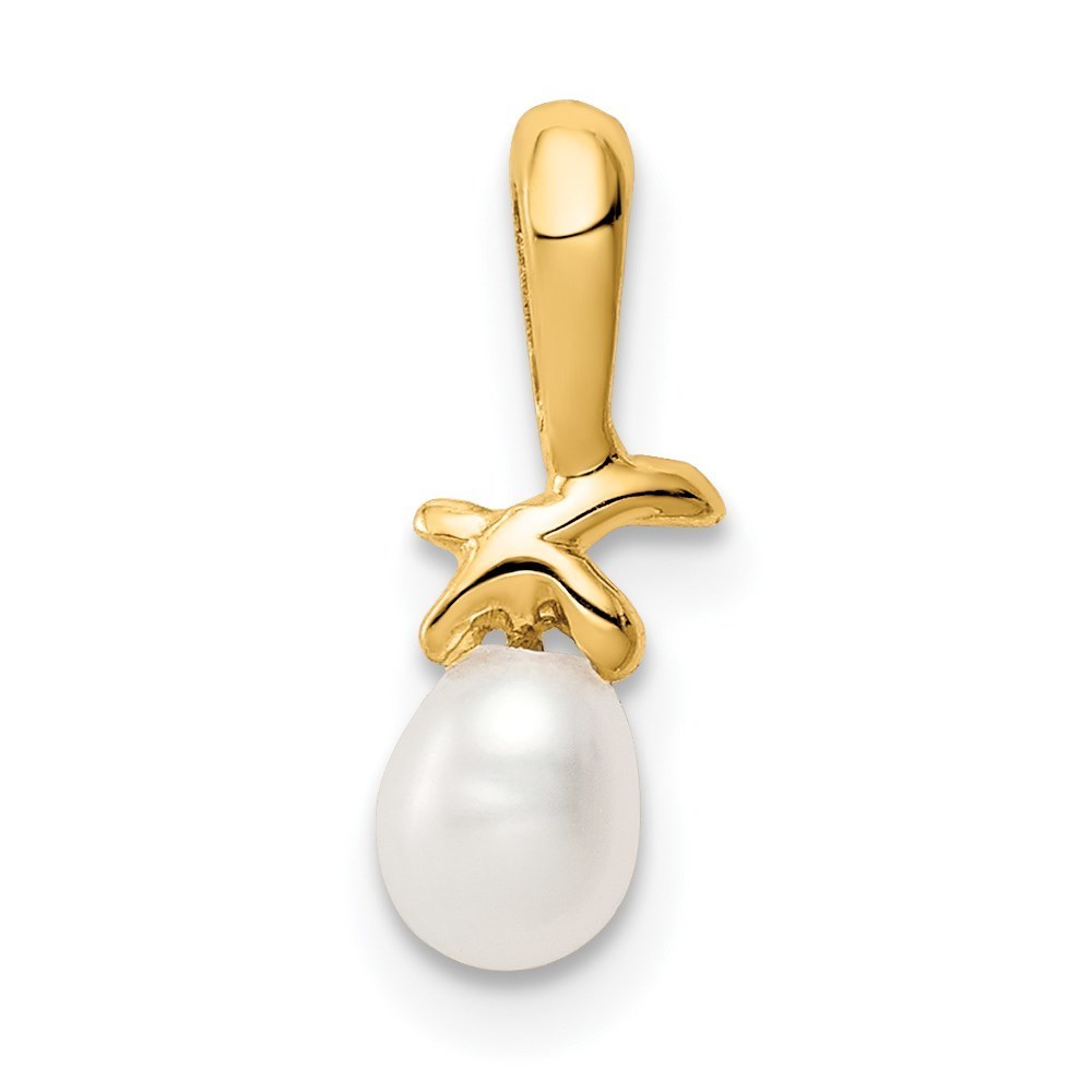 14k Yellow Gold Childrens 4-5mm White Rice Freshwater Cultured Pearl Pendant